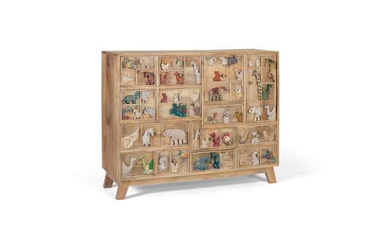 Comoda Madera Mango Detalles Animales Tallados  Albera