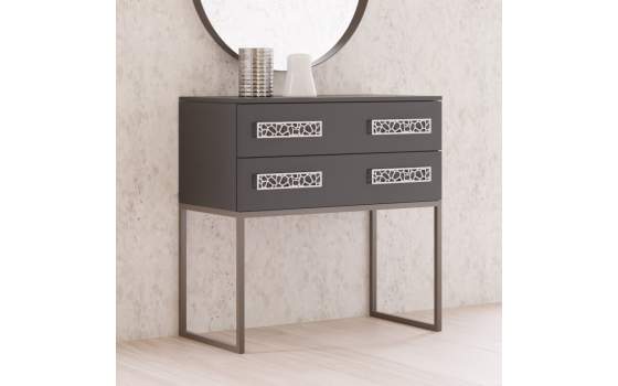 Comoda Moderna Acero Madera 2 Cajones Serie Noa