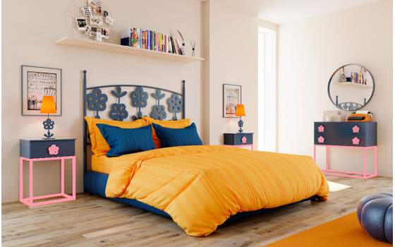 Comoda Moderna Forja 2 Cajones Madera Serie Selene