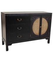 Comoda Negra Rustica 3 Cajones 2 Puertas Serie Alika