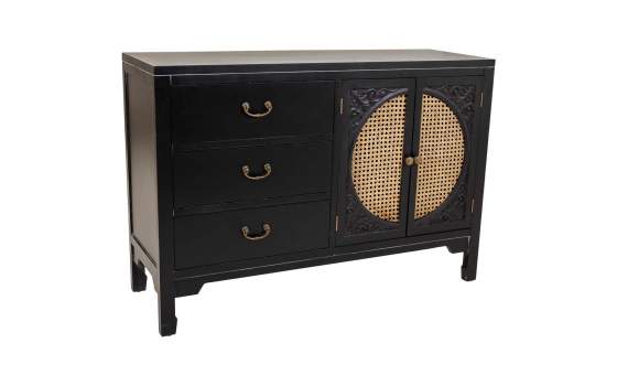Comoda Negra Rustica 3 Cajones 2 Puertas Serie Alika