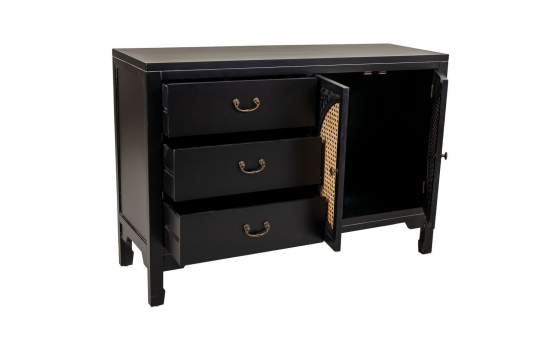 Comoda Negra Rustica 3 Cajones 2 Puertas Serie Alika