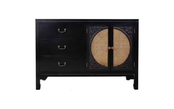 Comoda Negra Rustica 3 Cajones 2 Puertas Serie Alika