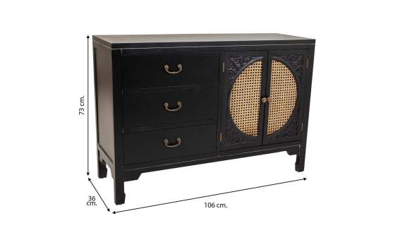 Comoda Negra Rustica 3 Cajones 2 Puertas Serie Alika