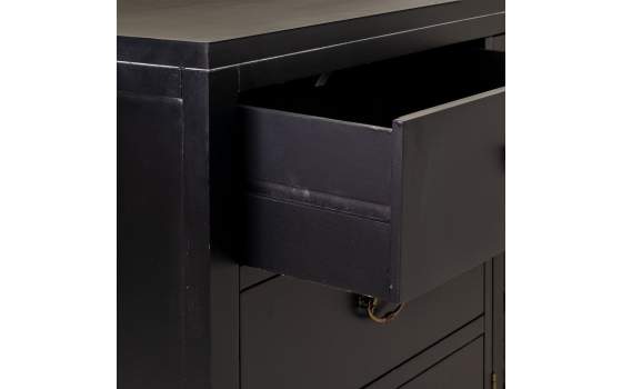 Comoda Negra Rustica 3 Cajones 2 Puertas Serie Alika