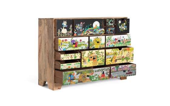 Comoda Oriental 14 Cajones Decorados en Colores Alverit