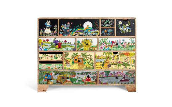 Comoda Oriental 14 Cajones Decorados en Colores Alverit