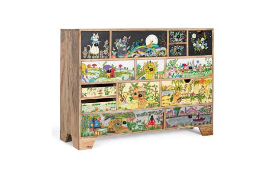 Comoda Oriental 14 Cajones Decorados en Colores Alverit