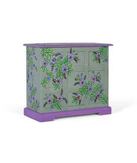 Comoda Pequeña Gris 9 Cajones Decorados con Flores Serie Alverit