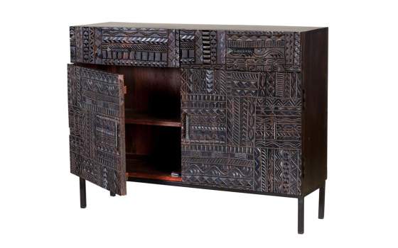 Comoda Recibidor Oriental Etnico 2 Cajones 2 Puertas Jeroglifico