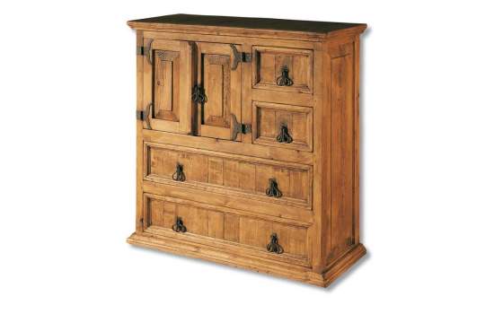 Comoda Rustica 4 Cajones 2 Puertas Madera Maciza de Pino
