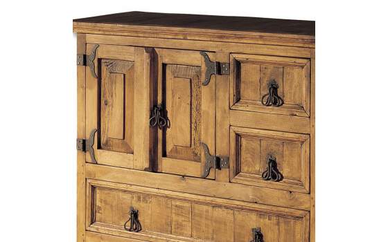 Comoda Rustica 4 Cajones 2 Puertas Madera Maciza de Pino