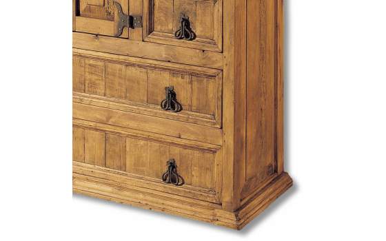 Comoda Rustica 4 Cajones 2 Puertas Madera Maciza de Pino