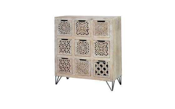 Comoda Rustica 9 Cajones Tallados Color Decape Blanco Anyada