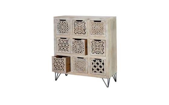 Comoda Rustica 9 Cajones Tallados Color Decape Blanco Anyada