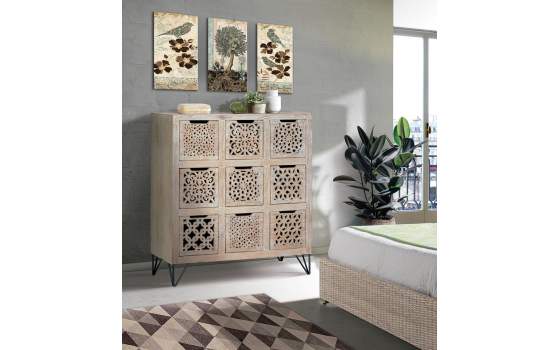 Comoda Rustica 9 Cajones Tallados Color Decape Blanco Anyada