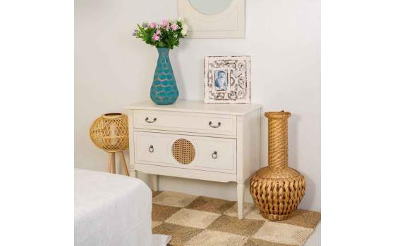 Comoda Vintage Blanca 2 Cajones Decoracion Rejilla Rivazza