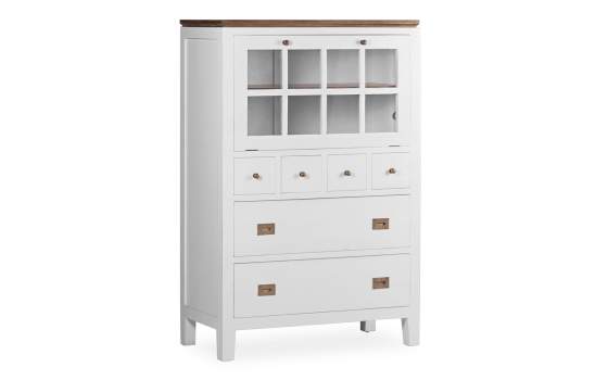 Comoda Vitrina 6 Cajones Blanca Nogal Serie Everest