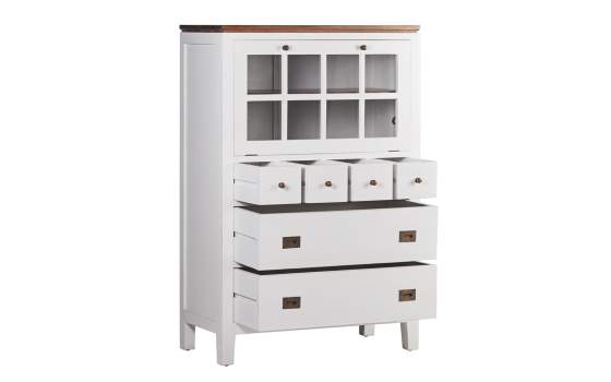 Comoda Vitrina 6 Cajones Blanca Nogal Serie Everest