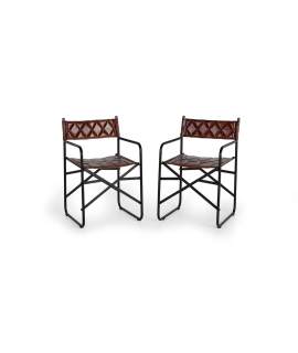 Conjunto 2 Sillas Forja y Cuero Marron Serie Adevar