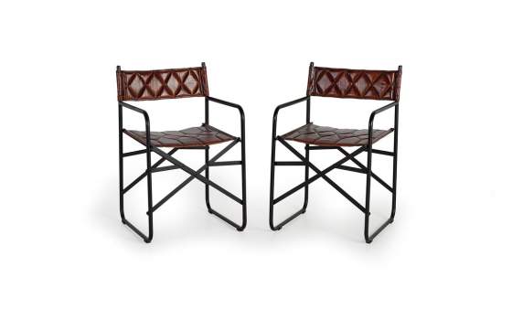 Conjunto 2 Sillas Forja y Cuero Marron Serie Adevar