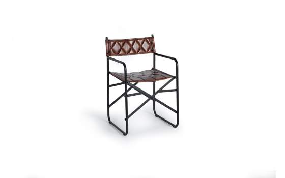 Conjunto 2 Sillas Forja y Cuero Marron Serie Adevar