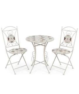 Conjunto 2 Sillas Mesa Jardín Tapa Cerámica Forja Blanca Audyn