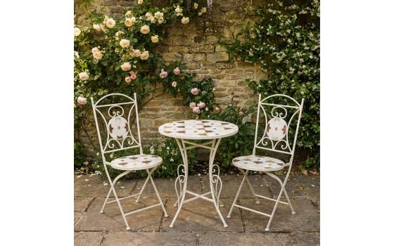 Conjunto 2 Sillas Mesa Jardín Tapa Cerámica Forja Blanca Audyn
