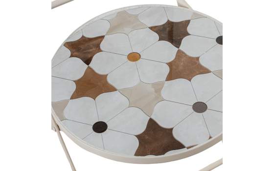 Conjunto 2 Sillas Mesa Jardín Tapa Cerámica Forja Blanca Audyn