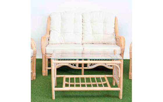 Conjunto 2 Sillones 1 Sofa Mesa Rattan Blanco Patina Juncalet