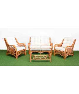 Conjunto 2 Sillones 1 Sofa  Mesa Rattan Medula Tapizado Juncalet