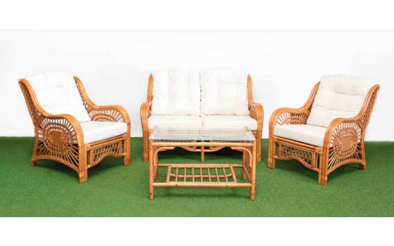 Conjunto 2 Sillones 1 Sofa  Mesa Rattan Medula Tapizado Juncalet