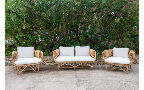 Conjunto 2 Sillones Sofa 2 Plazas Rattan Tapizado Serie Alakau Conjunto 2 Sillones Sofa 2 Plazas Rattan Tapizado Serie Alakau