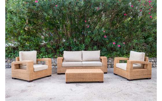 Conjunto 2 Sillones Sofa y Mesa en Medula de Rattan Alakau Conjunto 2 Sillones Sofa y Mesa en Medula de Rattan Alakau