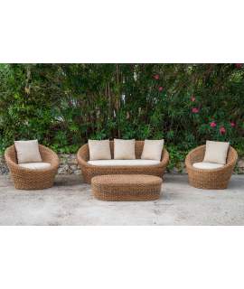 Conjunto 2 Sillones Sofa y Mesa Tejidos en Algas y Bambu Alakau