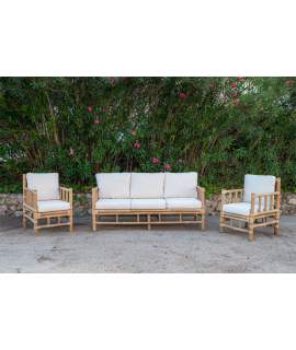 Conjunto 2 Sillones y Sofa de Bambu Rattan Serie Alakau