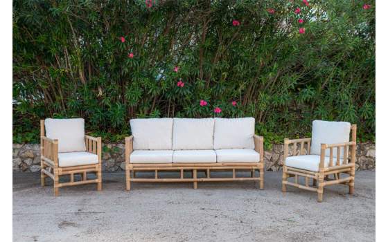Conjunto 2 Sillones y Sofa de Bambu Rattan Serie Alakau Conjunto 2 Sillones y Sofa de Bambu Rattan Serie Alakau
