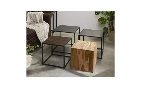 Conjunto 4 Mesas Auxiliares Madera Reciclada Metal Avirin