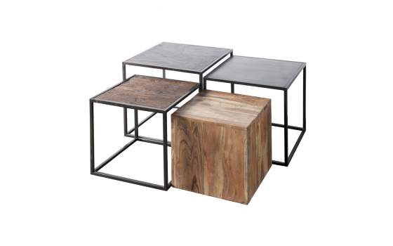 Conjunto 4 Mesas Auxiliares Madera Reciclada Metal Avirin
