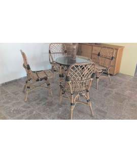 Conjunto 4 Sillas y Mesa Rattan Tejido Sintetico Aneisa