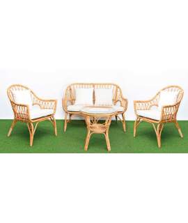 Conjunto de 2 Sillones 1 Sofa y Mesa Rattan Tapizado Juncalet