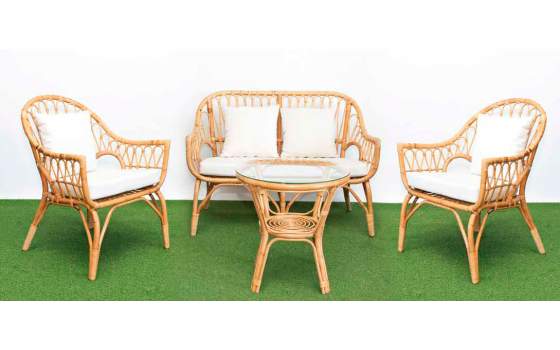 Conjunto de 2 Sillones 1 Sofa y Mesa Rattan Tapizado Juncalet