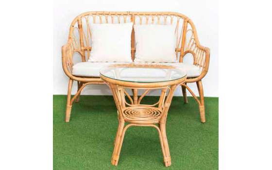 Conjunto de 2 Sillones 1 Sofa y Mesa Rattan Tapizado Juncalet