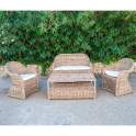 Conjunto de 2 Sillones Mesa y Sofa Ratan Natural Serie Audina