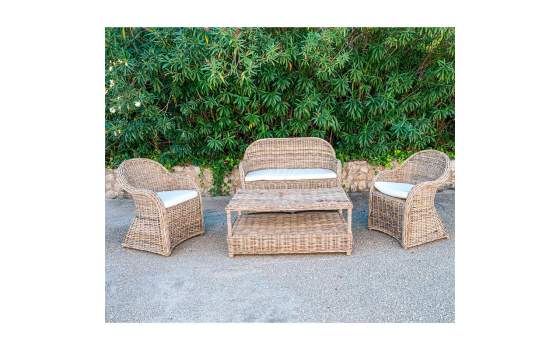 Conjunto de 2 Sillones Mesa y Sofa Ratan Natural Serie Audina