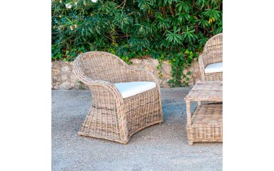 Conjunto de 2 Sillones Mesa y Sofa Ratan Natural Serie Audina