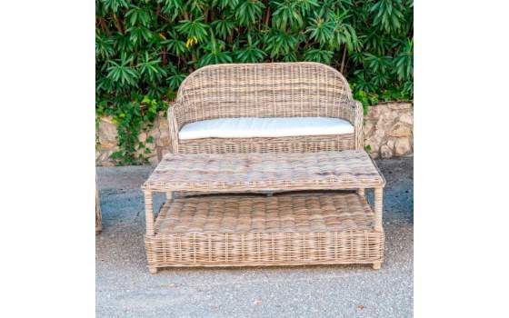 Conjunto de 2 Sillones Mesa y Sofa Ratan Natural Serie Audina