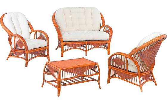 Conjunto de 2 Sillones Mesa Y Sofa Rattan Serie Aneisa