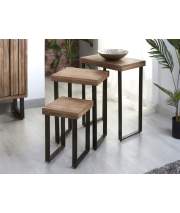 Conjunto de 3 Mesa Nido Madera Acacia y Forja Arlankan