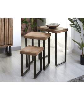 Conjunto de 3 Mesa Nido Madera Acacia y Forja Arlankan